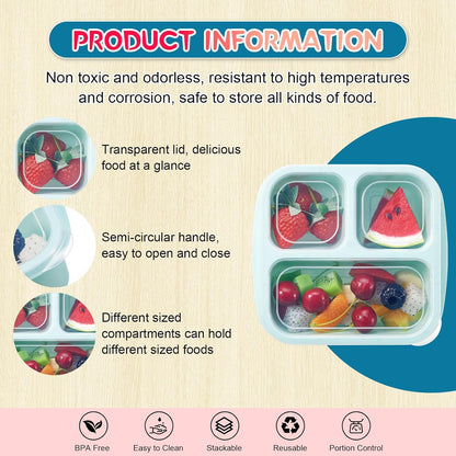 Honeydak 5 Pack Snack Containers 3 Compartment Bento Snack Boxes Divided Meal Prep Containers with Lids Reusable Adults Lunch Food Storage Box for School Work Travel(Elderberry)