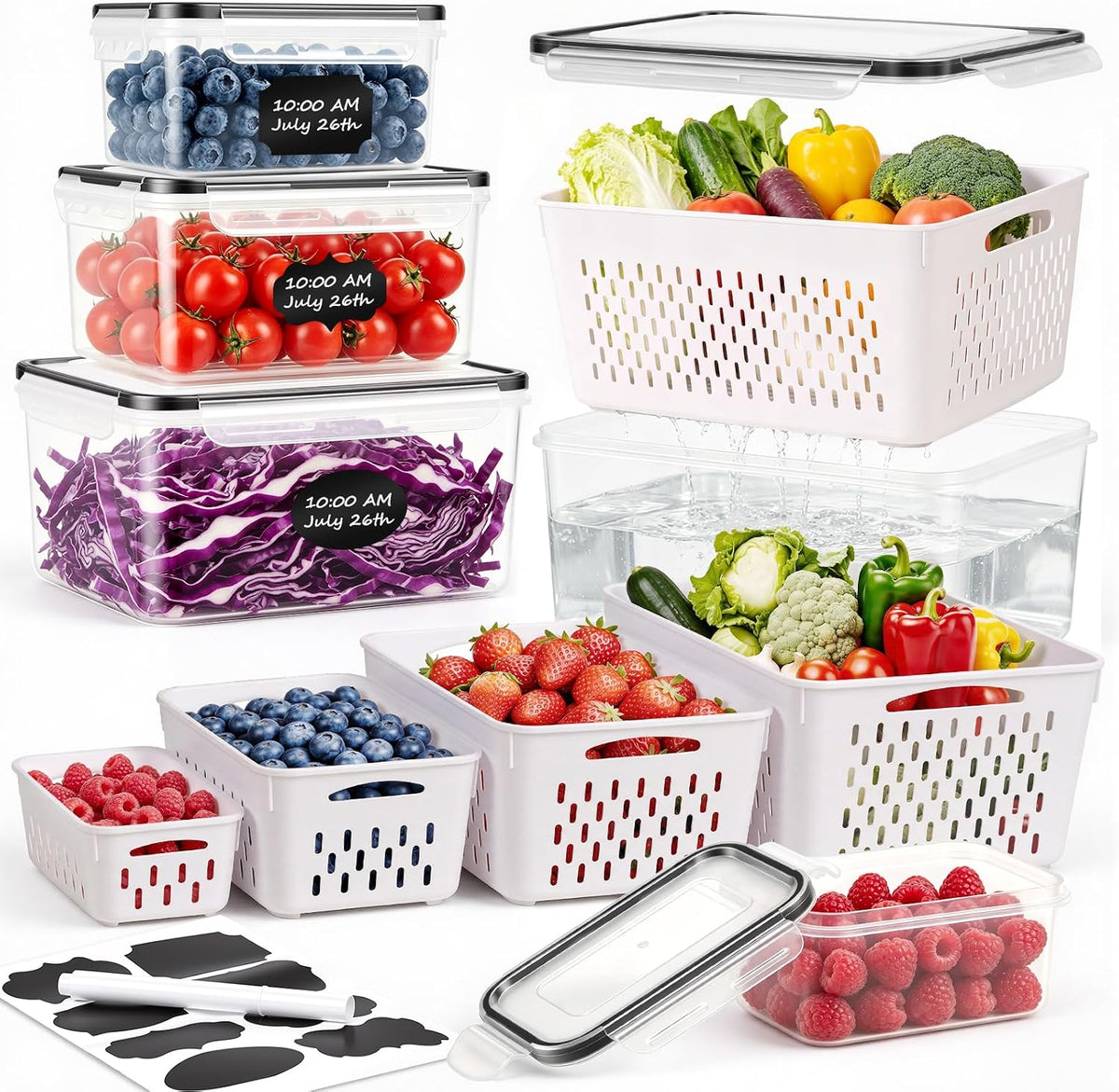 Freshmage Fruit Storage Containers for Fridge with Removable Colander