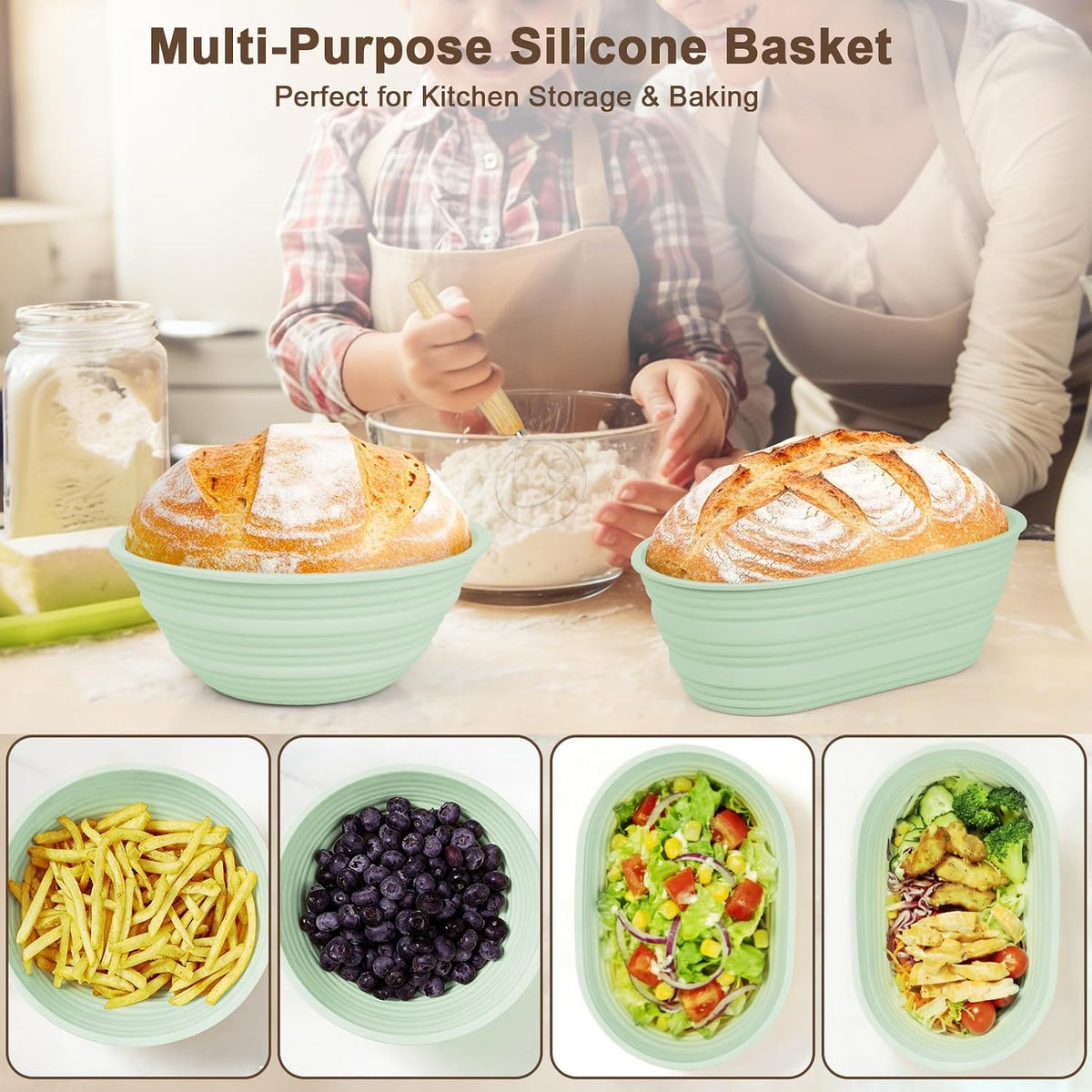 JOCXSPI Upgraded Thickened Silicone Banneton Proofing Baskets with Lids