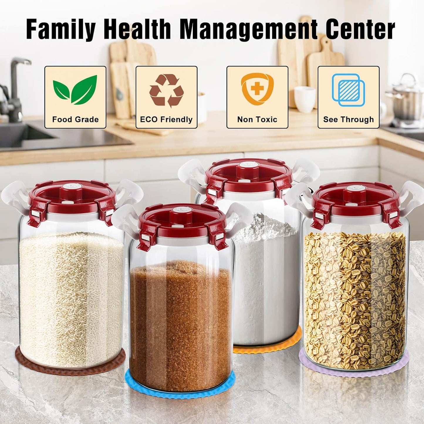 10L / 2.6 Gallon Glass Flour Storage Container with Airtight Lid & Handle, Large 10 lb Flour Canister, 20 lb Rice Jar, Wide Mouth Pantry Canister for Sugar, Pasta, Cereal