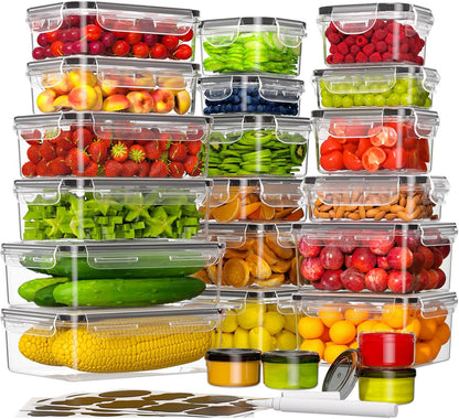 36-Piece Food Storage Containers with Lids(18 Container & 18 Lid), Plastic Food Containers for Pantry & Kitchen Storage and Organization, BPA-Free, Leak Proof, Reusable with Labels & Pen