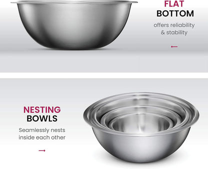 FineDine Stainless Steel Mixing Bowls Set, Dishwasher Safe, 6 Piece Metal Mixing Bowls For Kitchen, Nesting, Large, Small, Big Food Prep, Cooking, Baking