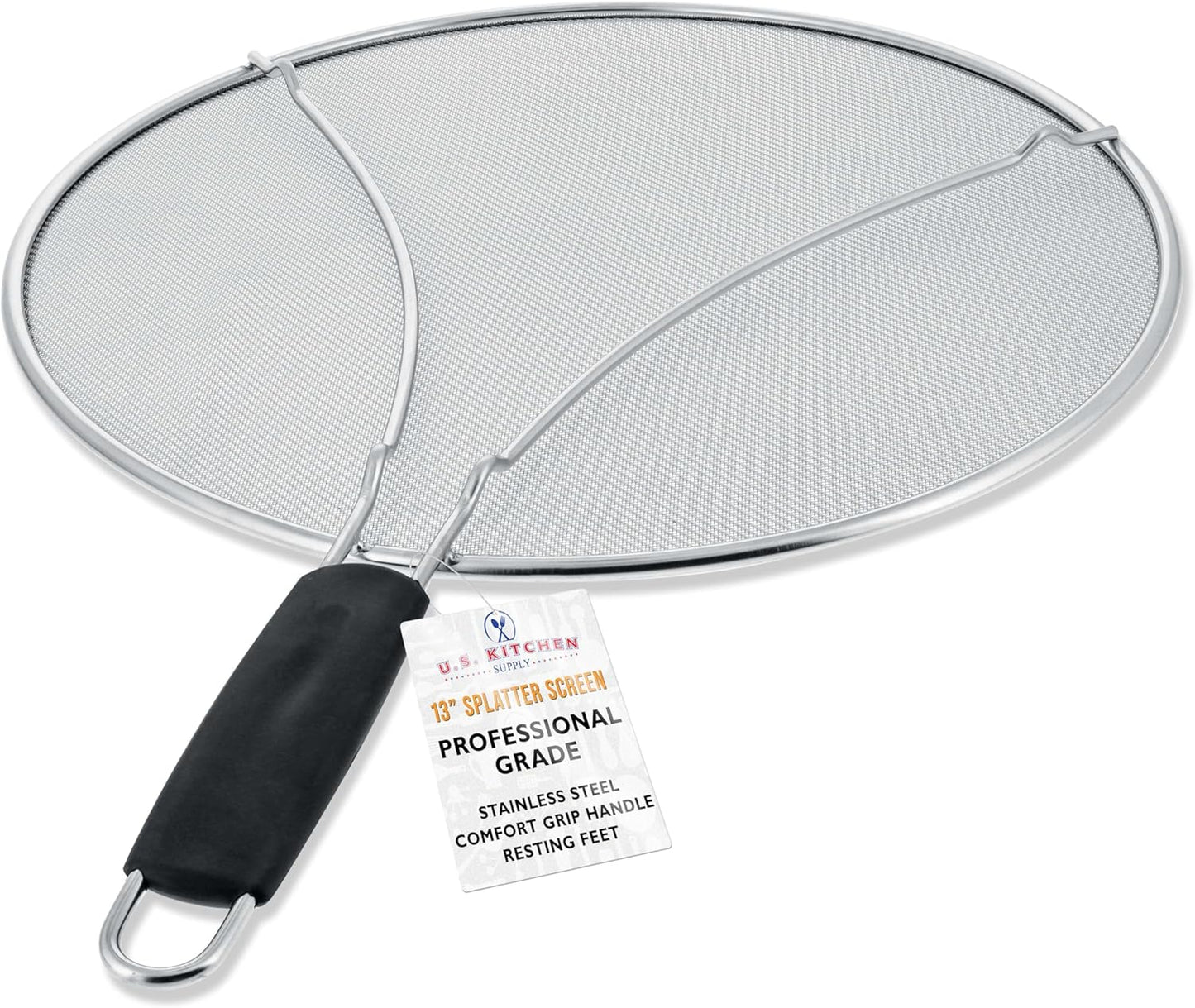 U.S. Kitchen Supply 3-Piece Stainless Steel Splatter Guard Set (13", 11.5", 9.5") Fine Mesh Cover, Grease & Oil, Splatter Screen for Frying Pan, Cooking Pots, with Resting Feet & Comfort Grip Handles