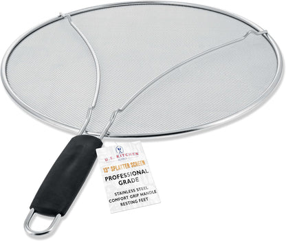 U.S. Kitchen Supply 3-Piece Stainless Steel Splatter Guard Set (13", 11.5", 9.5") Fine Mesh Cover, Grease & Oil, Splatter Screen for Frying Pan, Cooking Pots, with Resting Feet & Comfort Grip Handles