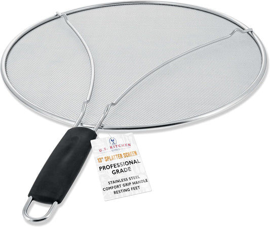U.S. Kitchen Supply 3-Piece Stainless Steel Splatter Guard Set (13", 11.5", 9.5") Fine Mesh Cover, Grease & Oil, Splatter Screen for Frying Pan, Cooking Pots, with Resting Feet & Comfort Grip Handles