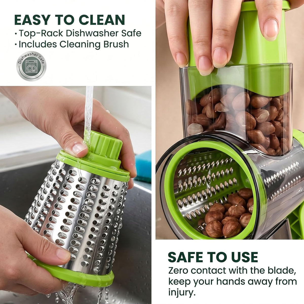 HANSGO Rotary Cheese Grater Hand Crank, Shredder Slicer Grinder, 3 Large Diameter Metal Blades & Cleaning Brush, Non-slip Suction Base, Labor-Saving Handle, Kitchen Gadgets for Cheese, Vegetable, Nuts
