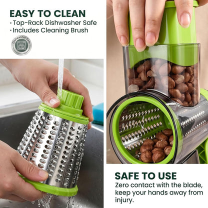 HANSGO Rotary Cheese Grater Hand Crank, Shredder Slicer Grinder, 3 Large Diameter Metal Blades & Cleaning Brush, Non-slip Suction Base, Labor-Saving Handle, Kitchen Gadgets for Cheese, Vegetable, Nuts
