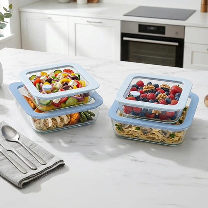 Urban Green Glass Food Container Set with Glass Lid, 5 Pack, Meal Prep Containers with Silicone Framed Airtight Lid, Leakproof, 100% Plastic Free