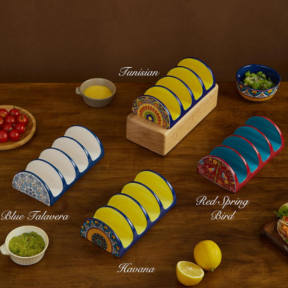 Bico Blue Talavera Ceramic Taco Holder, Taco Stand Rack Tray, Microwave and Dishwasher Safe