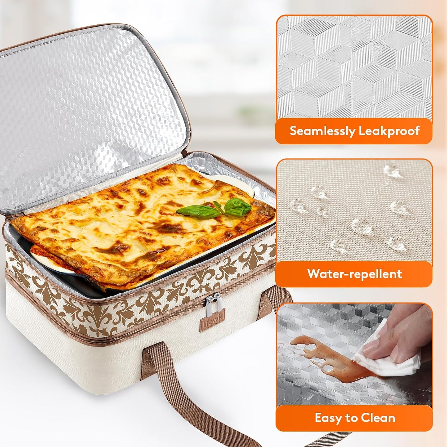 Lifewit Insulated Single Decker Casserole Carrier for Hot or Cold Food, Lasagna Lugger Holder Fits 9" x 13" Baking Dish, Thermal Lunch Tote Bag for Potluck Parties, Picnic and Cookouts, Black