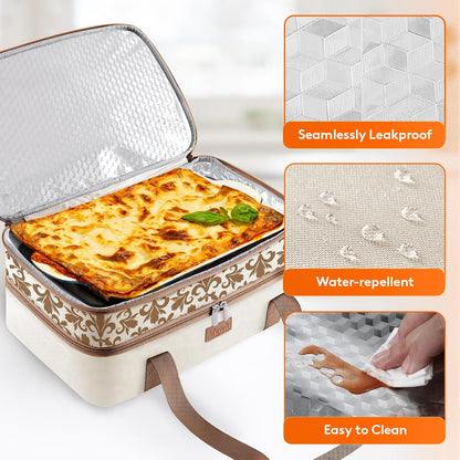 Lifewit Insulated Single Decker Casserole Carrier for Hot or Cold Food, Lasagna Lugger Holder Fits 9" x 13" Baking Dish, Thermal Lunch Tote Bag for Potluck Parties, Picnic and Cookouts, Black