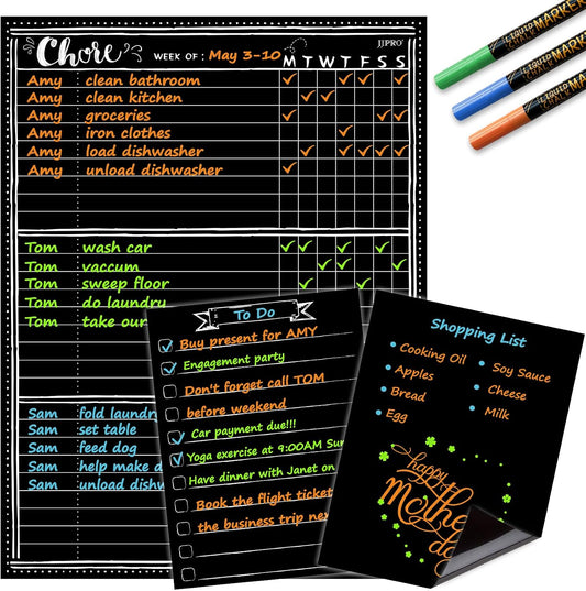 JJPRO Magnetic Dry Erase Menu and Chore Chart Blackboard for Fridge-Weekly Meal Planner Chalkboard,Behavior Chart Chalkboard for Multiple Kids with Notepad Blackboard