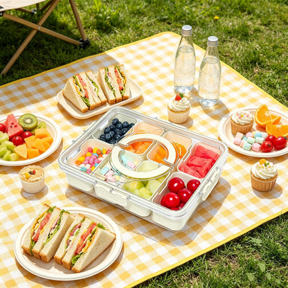 Divided Serving Tray with Lid and Handle,8 Compartments Snacks Box,Snack Fruit Tray,Veggie Tray,Portable Platter for Candy Fruits Nuts Snack Party Entertaining Picnic (2PCS Pink)