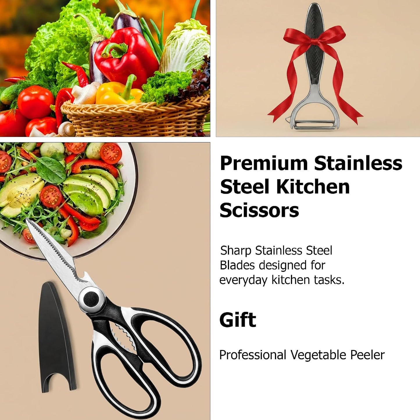 Heavy Duty Kitchen Shears – Sharp Stainless Steel Scissors for Everyday Kitchen Use, 4-in-1, Comfort Grip, Dishwasher Safe