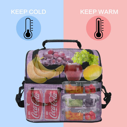 Tirrinia Reusable Lunch Box for Men Women, Insulated Lunch Bag Adult Work, Double Decker Leakproof Lunchbox for Office Picnic Beach—Dual Compartment Lunch Cooler Bag