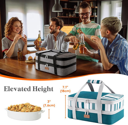 Lifewit Insulated Double Decker Casserole Carrier, Expandable Lasagna Lugger Tote Bag for Hot or Cold Food, Fits 9" x 13" Baking Dish for Potluck Parties, Picnic and Cookouts, Grey-Geometric