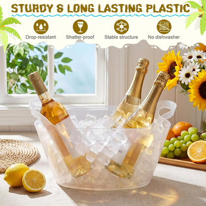 meekoo 6 Pack 6l Ice Bucket for Parties, Plastic Beverage Tub with Handles, Portable Ice Drink Bucket for Wine, Champagne, Beer, Cocktail, Large Drink Chiller for Wedding, Bar, Picnic, Pool(White)