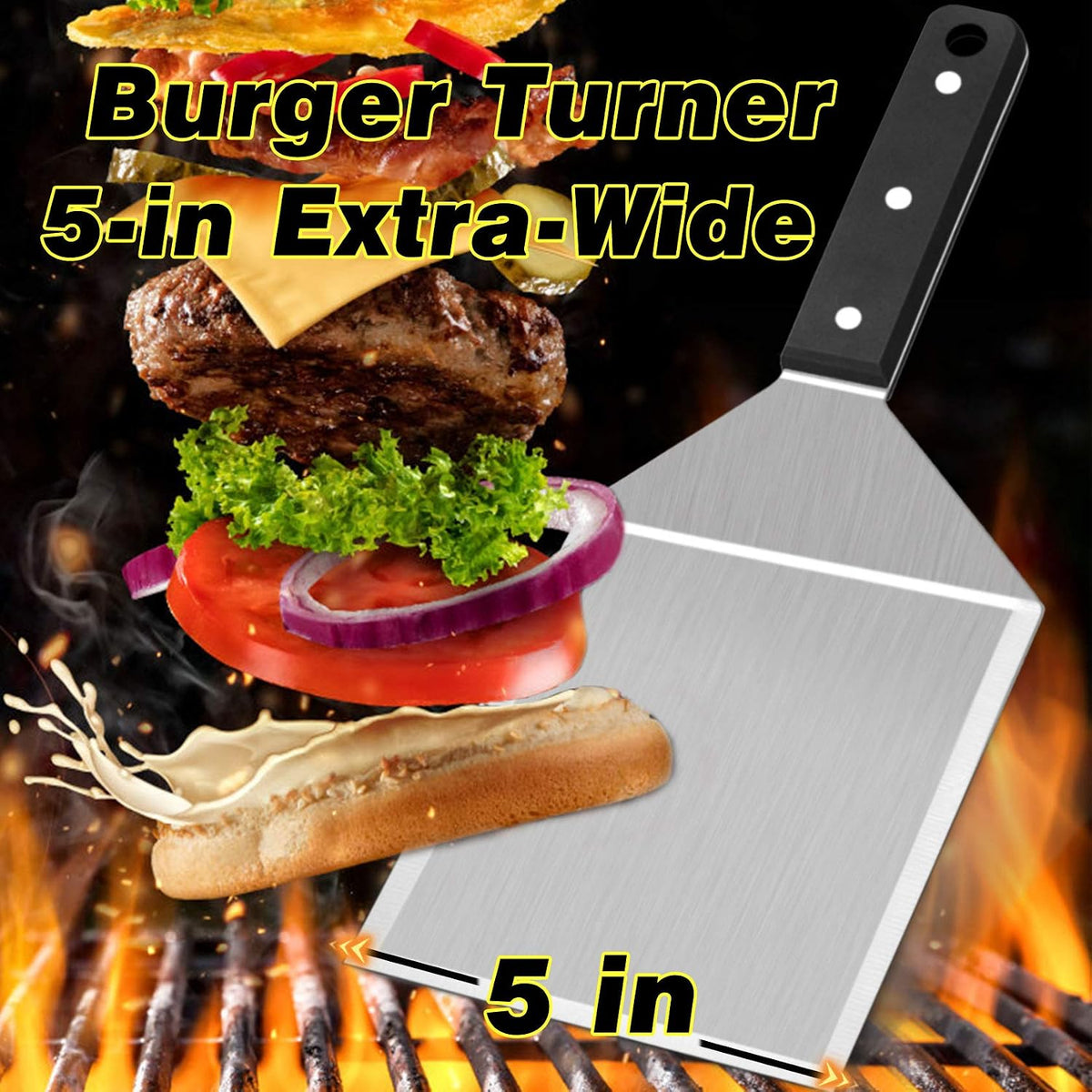 Leonyo Stainless Steel Hamburger Spatulas Turner Heavy Duty, 2 Pack