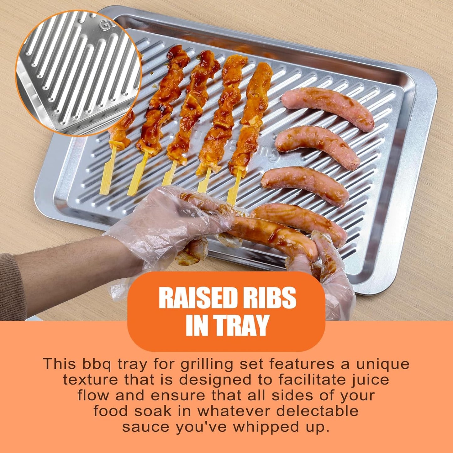 Grilling Prep and Serve Trays, Set of 2 Stackable Stainless Steel BBQ Trays, Deep Marinating Container, Serving Platter for Plating Food, BBQ Prep Tub for Marinating Meats, Grill Accessories