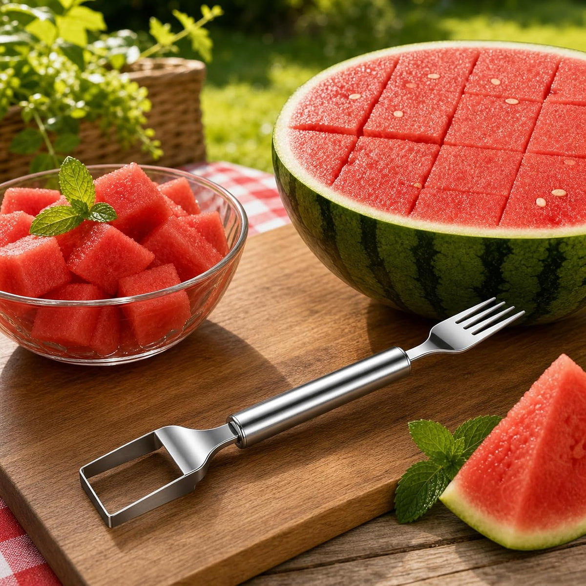 Watermelon Fork Slicer Cutter Double-headed - 2-Pack Stainless Steel Fruit Cutter Tool for Watermelon Stainless Steel Watermelon Slicer & Fruit Fork for Home Party Camping Kitchen Gadget