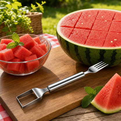 Watermelon Fork Slicer Cutter Double-headed - 2-Pack Stainless Steel Fruit Cutter Tool for Watermelon Stainless Steel Watermelon Slicer & Fruit Fork for Home Party Camping Kitchen Gadget