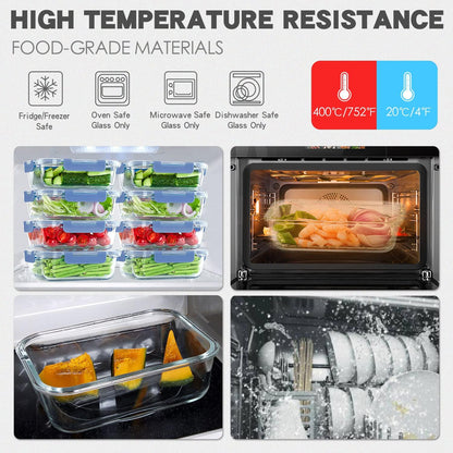 UMEIED 10 Pack Glass Food Storage Containers with Lids, Leakproof Airtight Glass Meal Prep Containers For Lunch, On The Go, Leftover, Dishwasher Safe