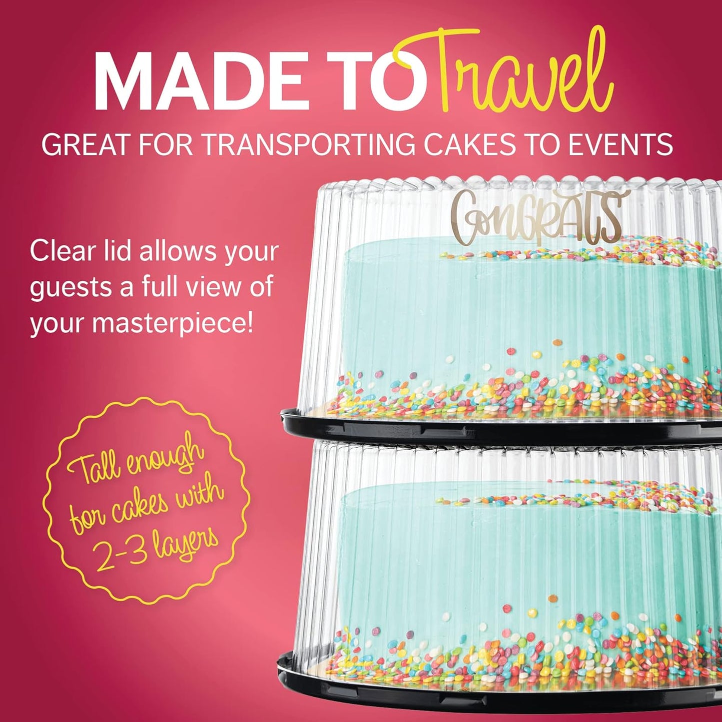 9" Plastic Disposable Cake Containers Carriers with Dome Lids and Cake Boards | 3 Round Cake Carriers for Transport | Clear Bundt Cake Boxes/Cover | 2-3 Layer Cake Holder Display Containers