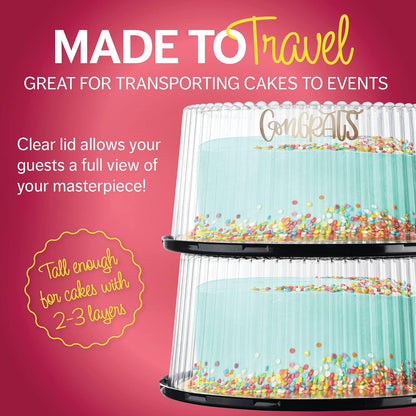 9" Plastic Disposable Cake Containers Carriers with Dome Lids and Cake Boards | 3 Round Cake Carriers for Transport | Clear Bundt Cake Boxes/Cover | 2-3 Layer Cake Holder Display Containers