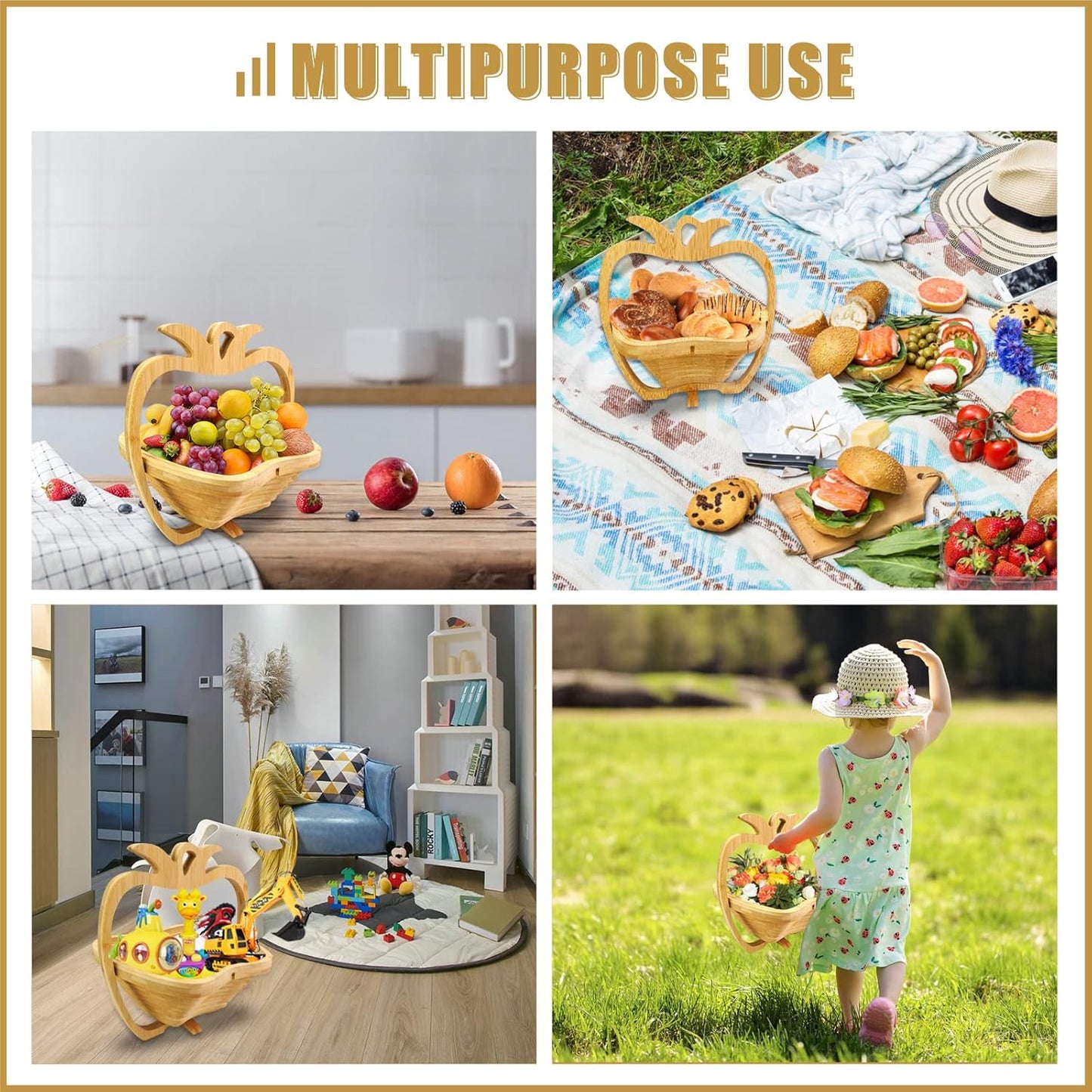 MYOSOTIS Foldable Fruit Basket Collapsible Bamboo Fruit and Veggie Basket Fruit Bowl Holder and Dried Fruit Basket For Holiday Party (Duck)