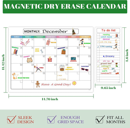 Magnetic Dry Erase Refrigerator Calendar with Markers - 15" x 11" Monthly Fridge Calendar and Today List, Fridge Whiteboard with Back Magnet