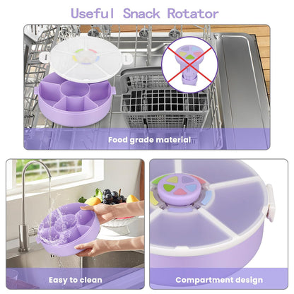 Pawtong Snack Rotator Container Reusable Snack Box with 5 Compartment Dispenser and Lid, Color Matching Opening Lid, BPA and PVC Free, for Home, School, Travel (1 Pack- Pink)