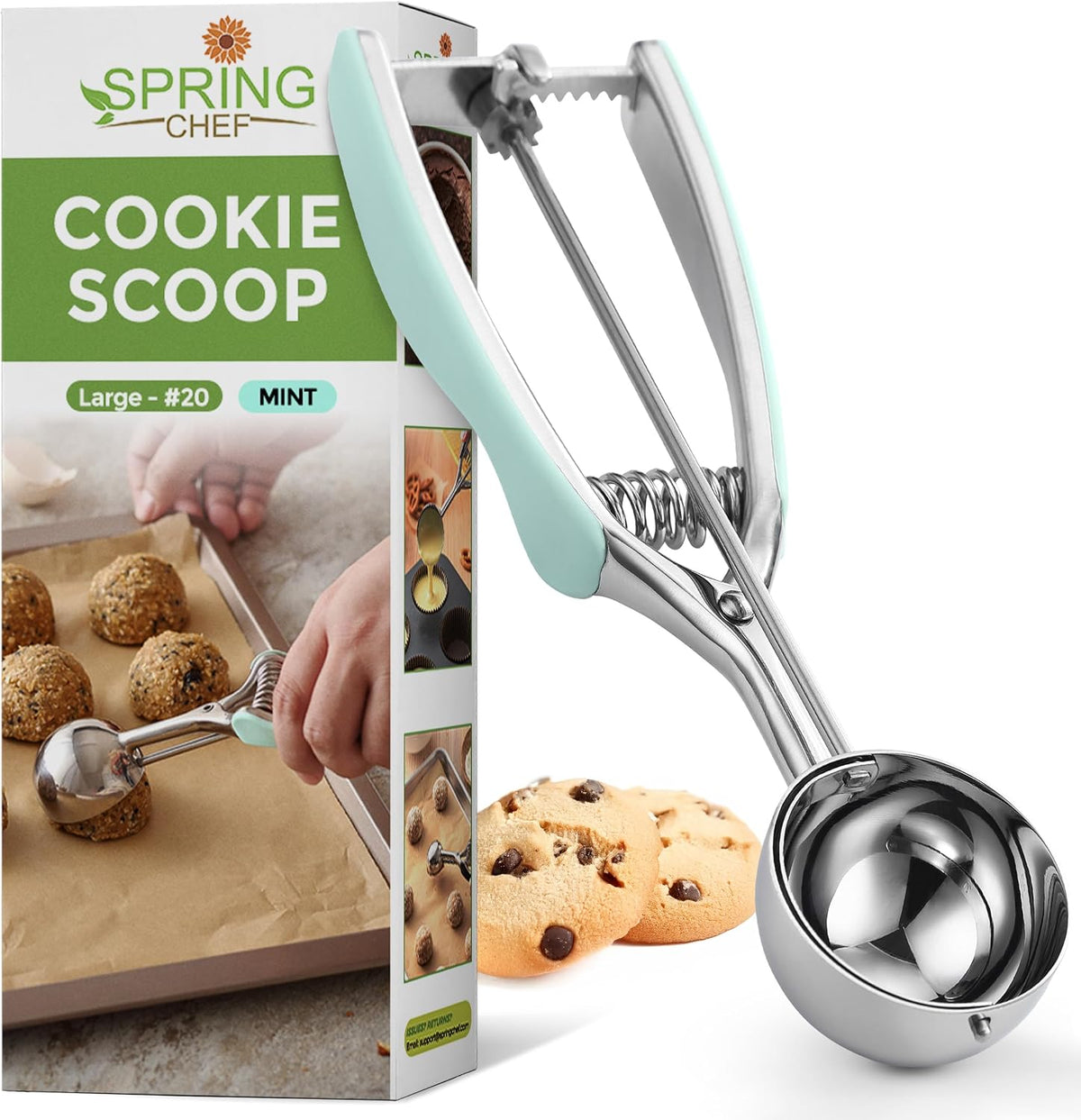 Spring Chef Extra Large Stainless Steel Cookie Scoop, #10, 5.5 Tbsp, Black