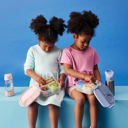 b.box Mini Lunch Box 2-Pack, Leak Proof Bento Box for Kids, 3 Compartment Snack Containers Ages 3+, Lunchbox for Daycare + School, Dishwasher Safe, BPA-Free, PFAS-Free, 4.25 Cup - Blue + Green