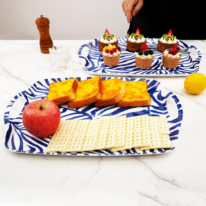 TP Large Serving Trays with Handles, 19" x 12" Melamine Serving Platters for Food, Turkey, Set of 2 Rectangular Trays for Party, Pure White