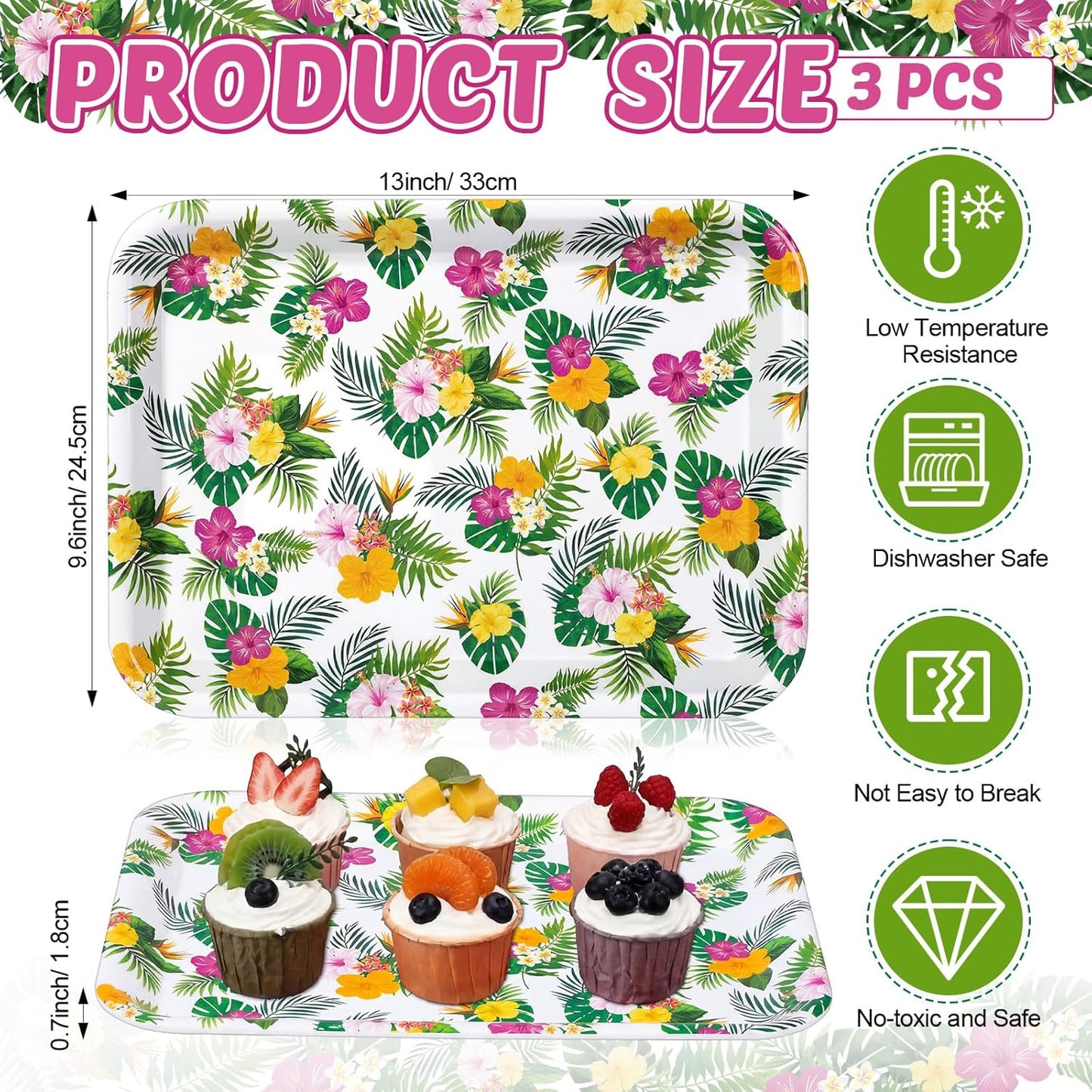 Vesici 3 Pcs Cherry Bow Serving Trays 13 x 10 Inch Pink Bow Cherry Melamine Platters Reusable Rectangular Serving Dishes for Coquette Wedding Baby Shower Birthday Party Sharing Snack Fruit Dessert