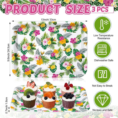 Vesici 3 Pcs Cherry Bow Serving Trays 13 x 10 Inch Pink Bow Cherry Melamine Platters Reusable Rectangular Serving Dishes for Coquette Wedding Baby Shower Birthday Party Sharing Snack Fruit Dessert