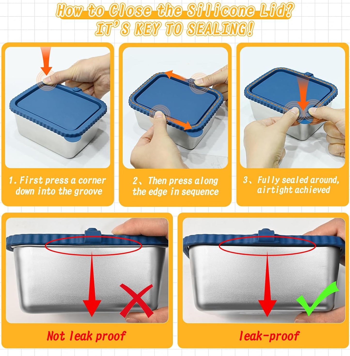 4-Pack Stainless Steel Snack Containers with Silicone Lids, 20oz Leakproof Food Storage Meal Prep Containers Reusable Metal Bento Lunch Snackle Box Container for Travel, Picnics, Office