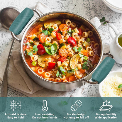 2Pcs Silicone Pot Handle Covers with Buttons, Heat Resistant Cast Iron Pot Assist Handle Covers, Non Slip Silicone Pot Holders, Reusable Hot Pot Grip Handle Sleeves (Gray)