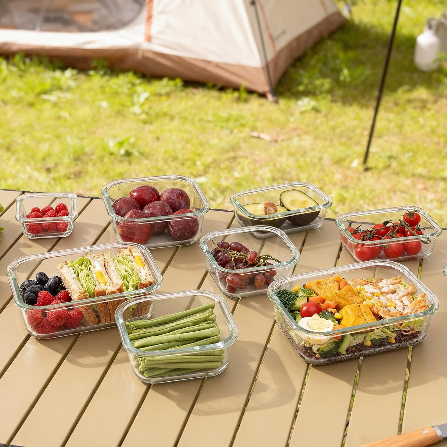 GENICOOK Glass Food Storage Containers With Glass Lids Bento Box Set Lunch Box Eco Friendly Meal Prep Containers Airtight – Plastic Free, Silicon Sleeve Bpa Free 4.4cup/ 5 * 1050ml