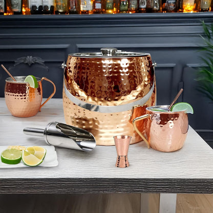 BREKX 3-QT Insulated Ice Buckets for Parties with Lid and Scoop - Iceberg Anchored Wine Chiller Champagne Bucket for Cocktail Bar, Metal Bucket with Lid, Non-Sweat