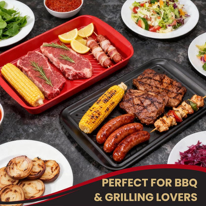 Grill Prep Trays Set of 2, Grill Tray for BBQ Meat Prep, Marinating & Serving, Large Melamine Grilling Prep and Serve Trays with Deep Raised Edges, Outdoor Grill Serving Tray, BPA Free