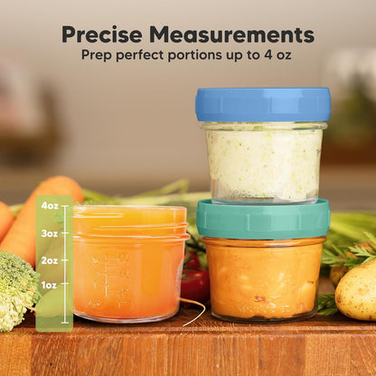 KeaBabies 12pk 4oz Glass Baby Food Containers with Lids - Leak-Proof, Microwavable Small Glass Jars, Baby Purees & Toddler Snack Storage Containers, BPA-Free, Dishwasher & Freezer Safe (Musk Dusk)
