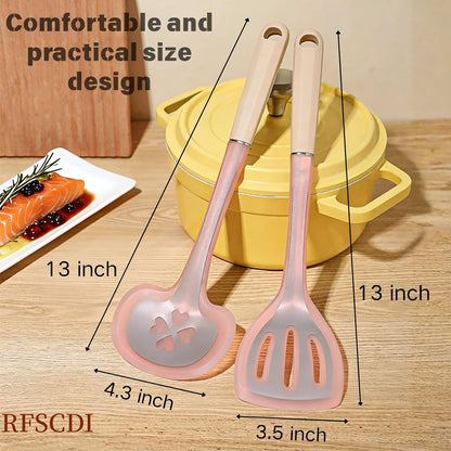 Exquisite Silicone Cooking Utensils Set - Non-Toxic, Heat-Resistant Kitchen Utensils Set with Food-Grade Silicone & Wood Handles - Includes Spatula & Spoon for Non-Stick Cookware, Black