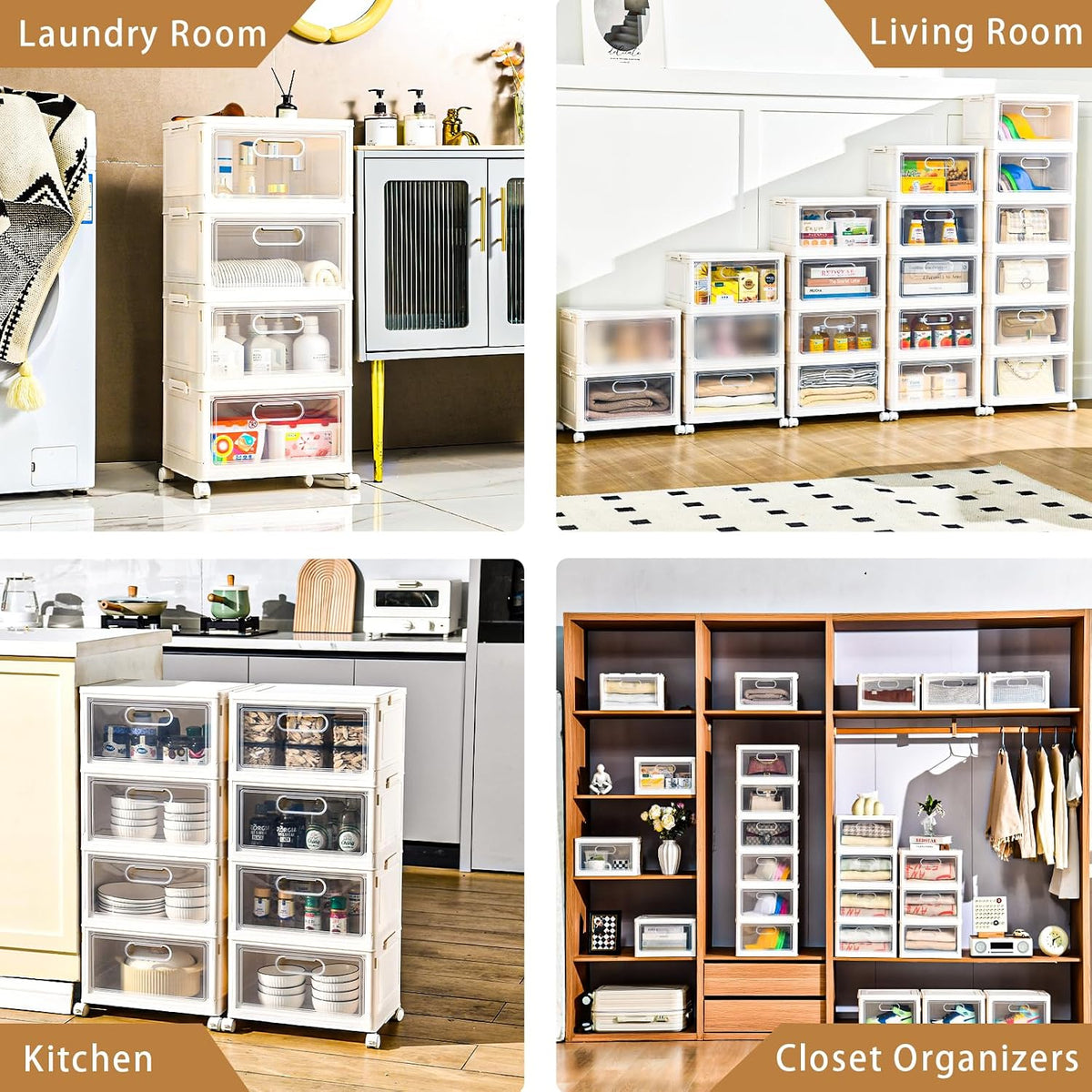 Freebat 6 Pack Closet Organizers and Storage,Clear Stackable Plastic Storage Bins with Lids Magnetic Doors,Clothes Organizers and Storage,Plastic Craft Containers for Wardrobe Kitchen Bathroom Office
