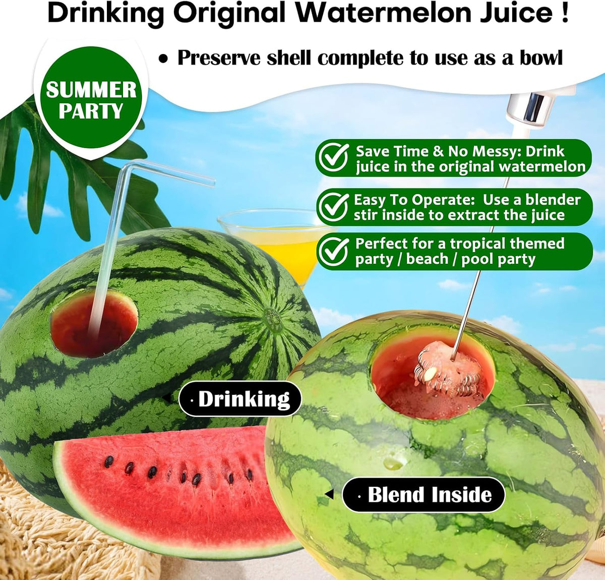 Stainless Steel Watermelon Puncher Cutter, Round Melon Opener Juicing Tool