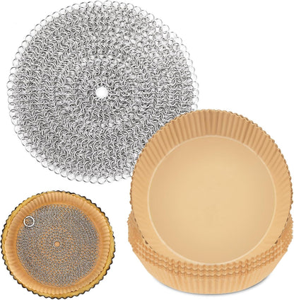 Patelai 1 Pcs Stainless Steel Pie Weight with 50 Pcs Disposable Parchment Paper for Baking Universal Fit for 7-10 Inch Pies Round Metal Chain Dishwasher Safe Durable for Blind Dough Kitchen Cooking