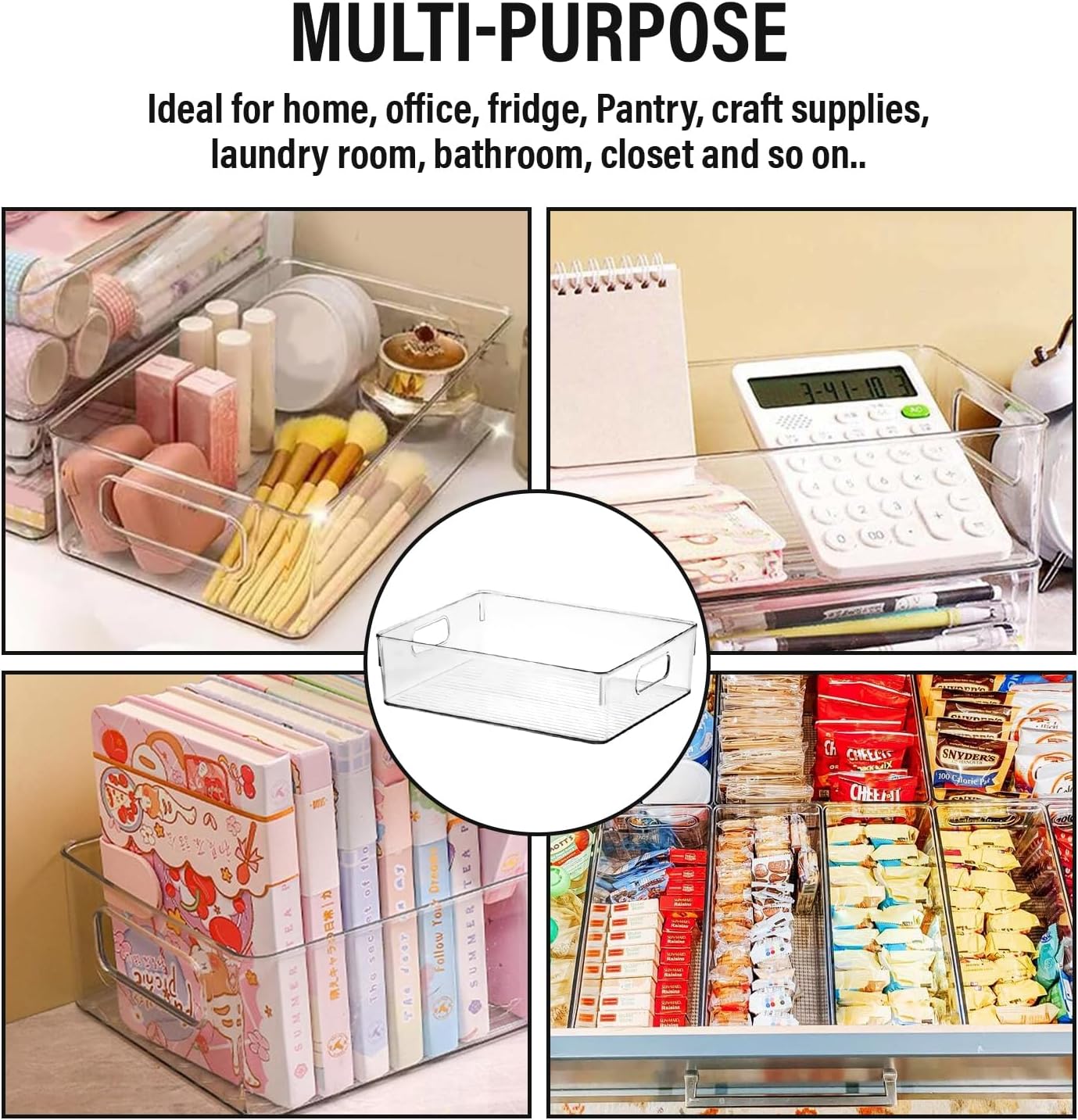 ShelfShaper Large Clear Plastic Storage Bins, Pantry Organizers and Storage Containers Fridge Organizer Bins for Organizing Home Kitchen Under Sink Bathroom Refrigerator Freezer Laundry Room