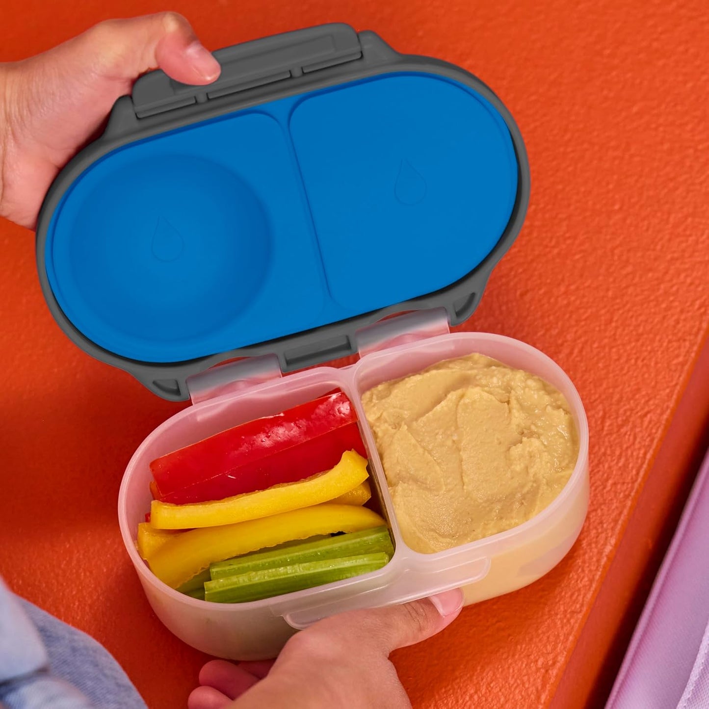 b.box Snack Box 2-Pack - Leak Proof Mini Bento Box for Kids & Toddlers, 2 Compartment Snack Containers for Kids, Dishwasher Safe, BPA-Free, PFAS-Free, Ages 4mo+, 1 3/4 Cup Each (Strawberry + Lilac)