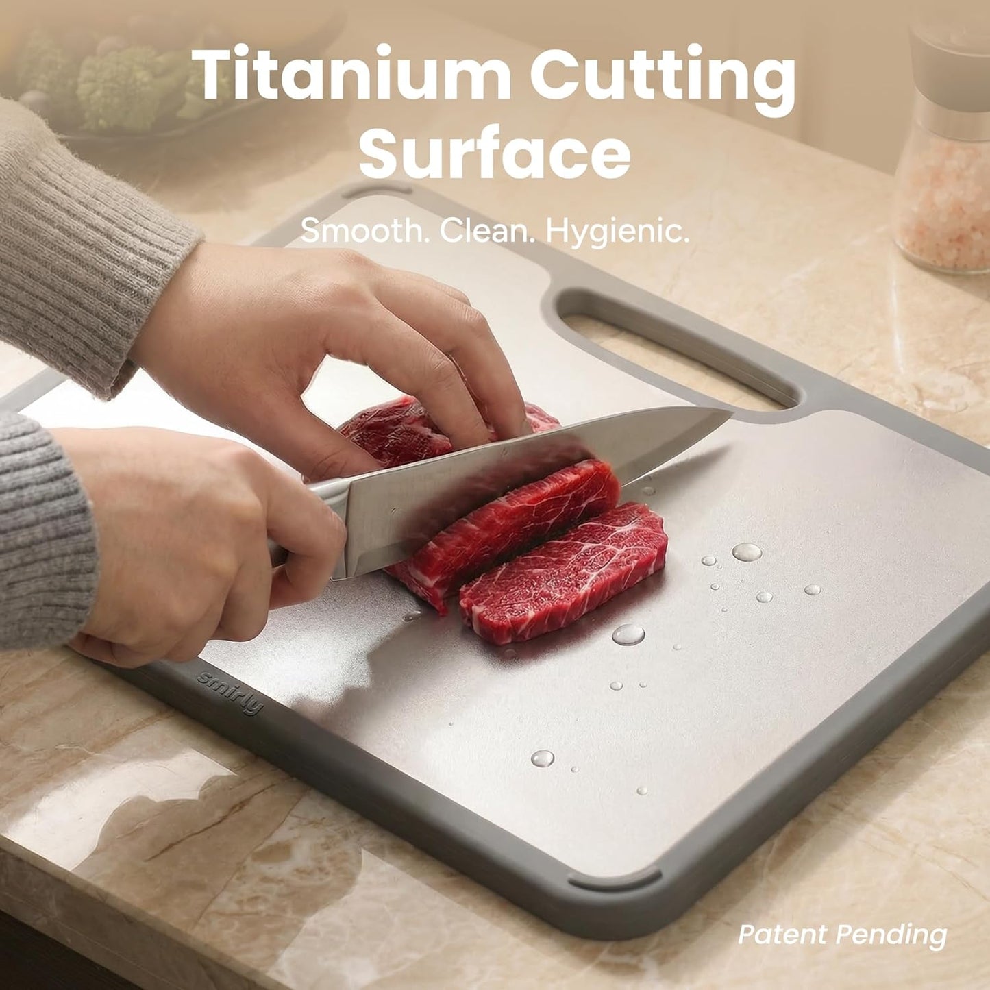 SMIRLY Titanium Cutting Board for Kitchen, Double Sided Chopping Board Set with Holder, Pure Titanium, 3 Pack (Silver)
