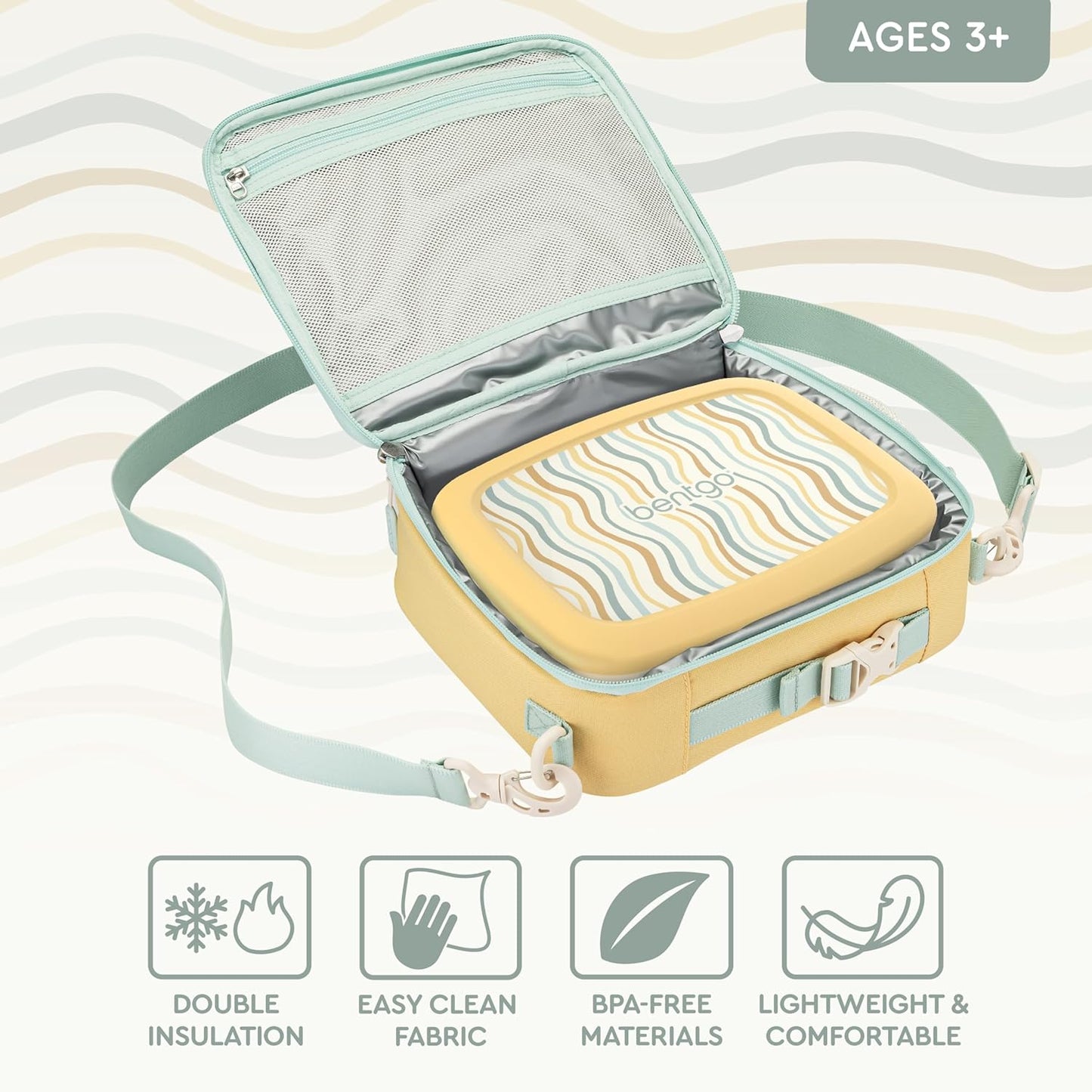Bentgo Kids Lunch Bag - Durable, Double-Insulated Lunch Bag for Kids 3+; Holds Lunch Box, Water Bottle, & Snacks; Easy-Clean Water-Resistant Fabric & Multiple Zippered Pockets (Mermaid)